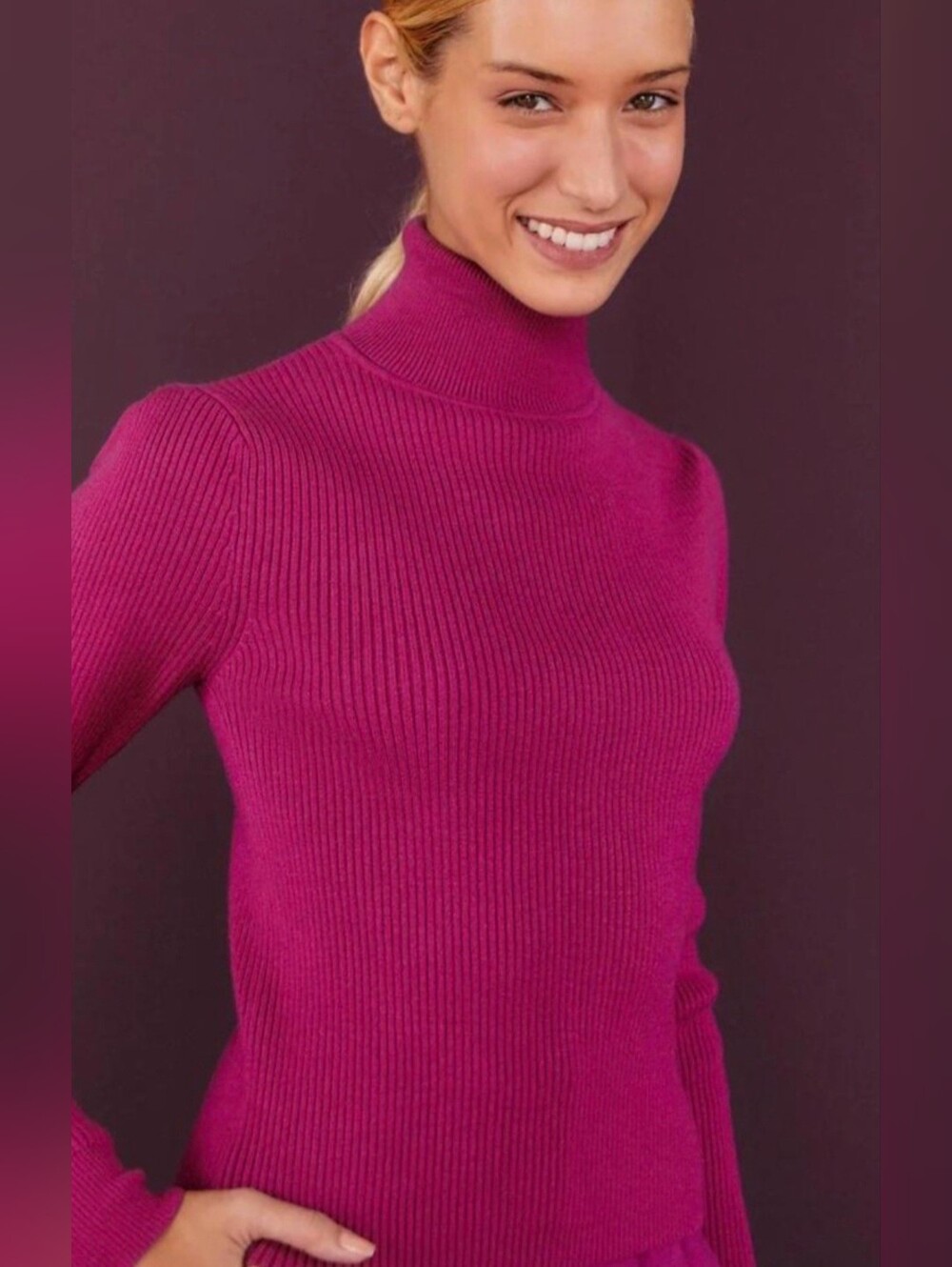 Farm Rio Pink Ribbed Knit Turtleneck Sweater Small